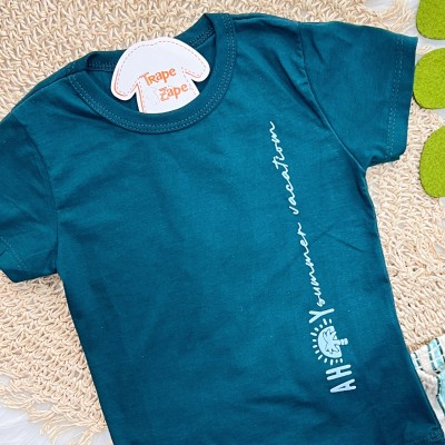 Conj. Camiseta Summer Vocation e Bermuda Listrada - Verde Petróleo 